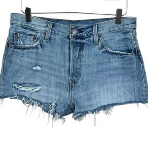 Levi's | 501 Light Wash Denim Distressed Cut Off Blue Jean Button Fly Shorts 29